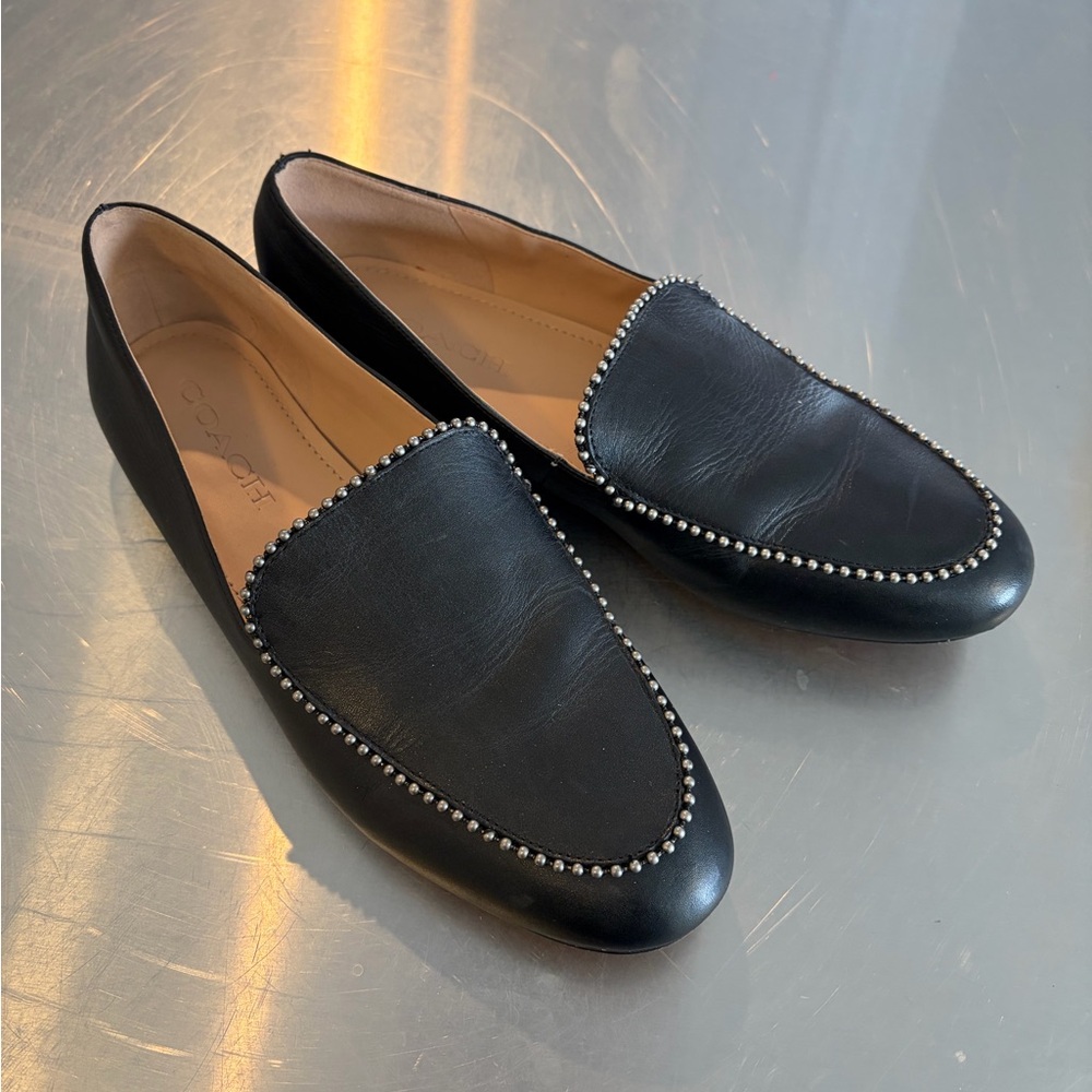 Coach Black Leather Stud-Trim Loafers